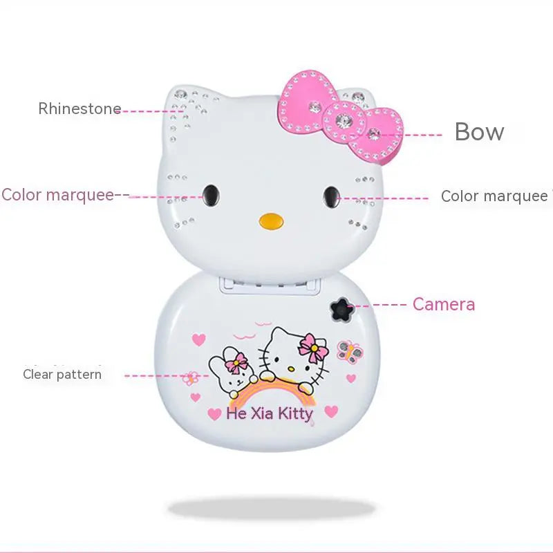 New Kawaii Sanrio Hello Kitty Flip Phone Cartoon Cute Children White Pink Mini Phone Children Birthday Gifts Fashion Model Toys