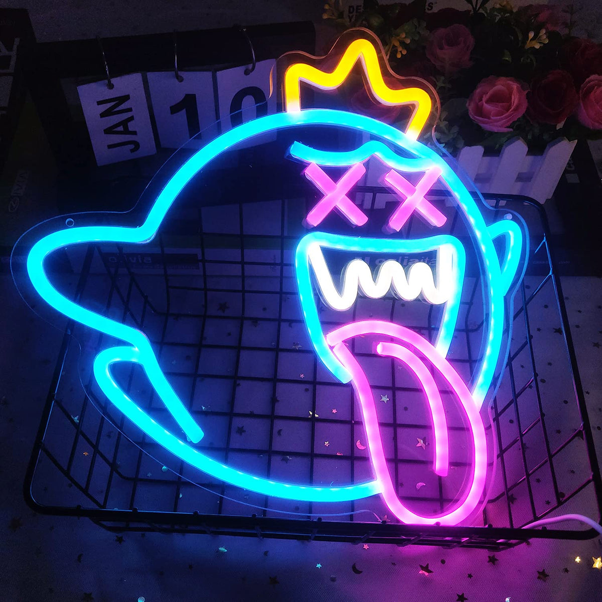 King Boo Neon Sign Ghost Led Neon Light with Dimmable Switch Gaming Neon Sign for Kids Game Room Halloween Decor Christmas Gift