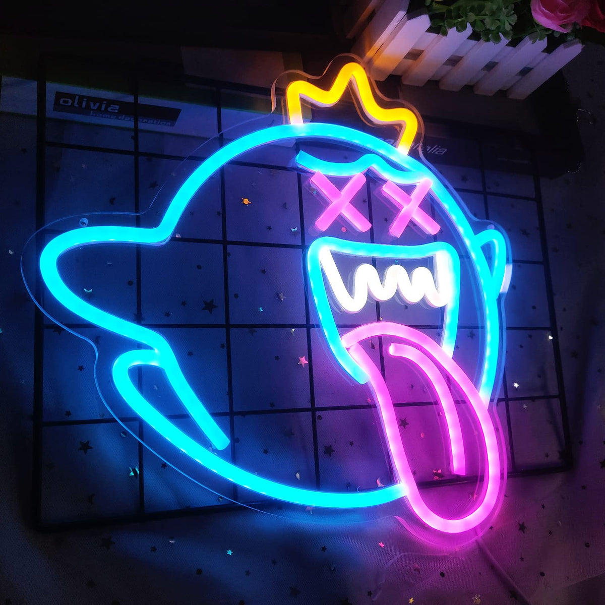 King Boo Neon Sign Ghost Led Neon Light with Dimmable Switch Gaming Neon Sign for Kids Game Room Halloween Decor Christmas Gift