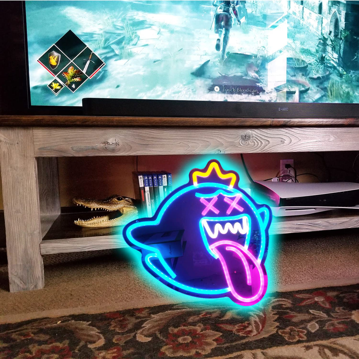 King Boo Neon Sign Ghost Led Neon Light with Dimmable Switch Gaming Neon Sign for Kids Game Room Halloween Decor Christmas Gift