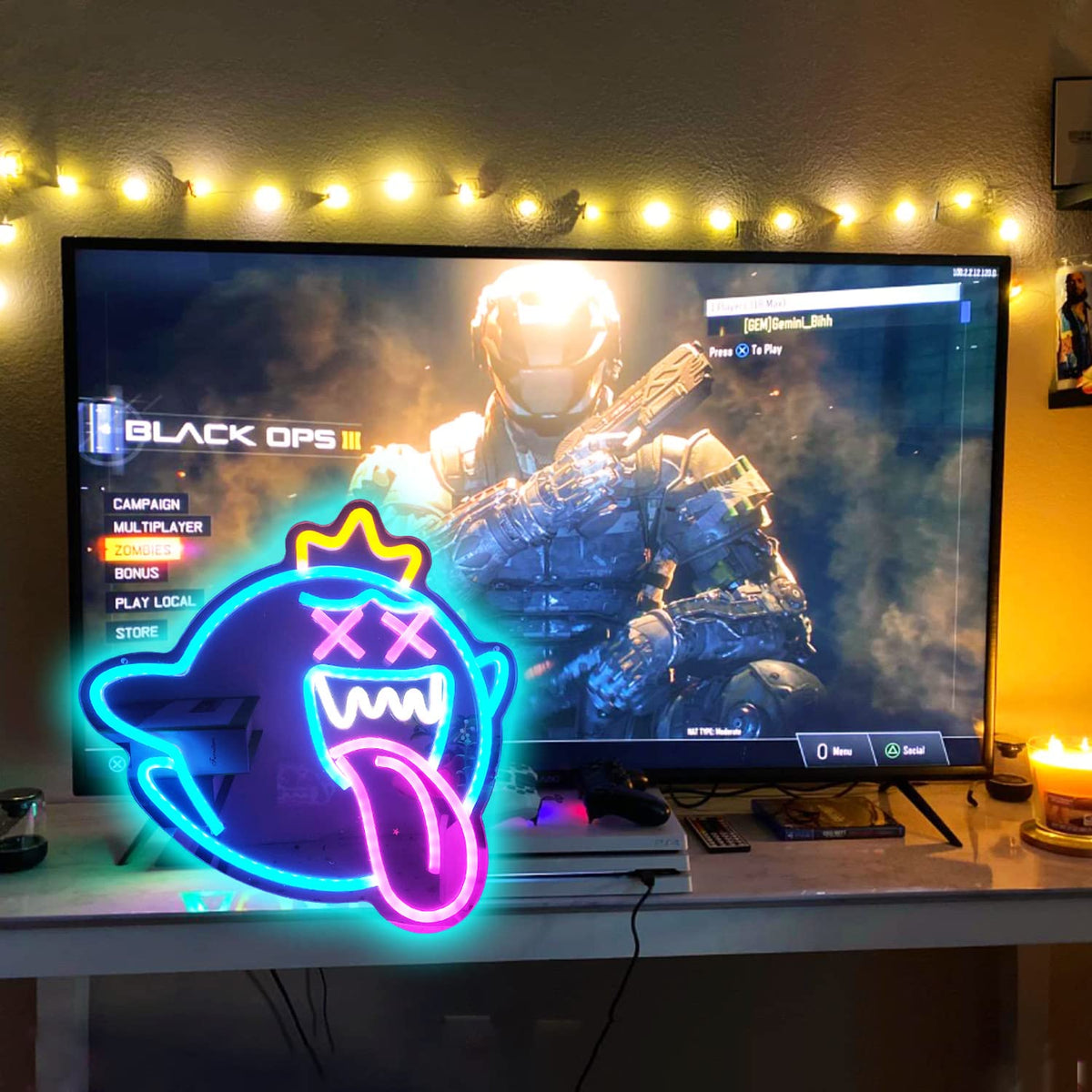 King Boo Neon Sign Ghost Led Neon Light with Dimmable Switch Gaming Neon Sign for Kids Game Room Halloween Decor Christmas Gift