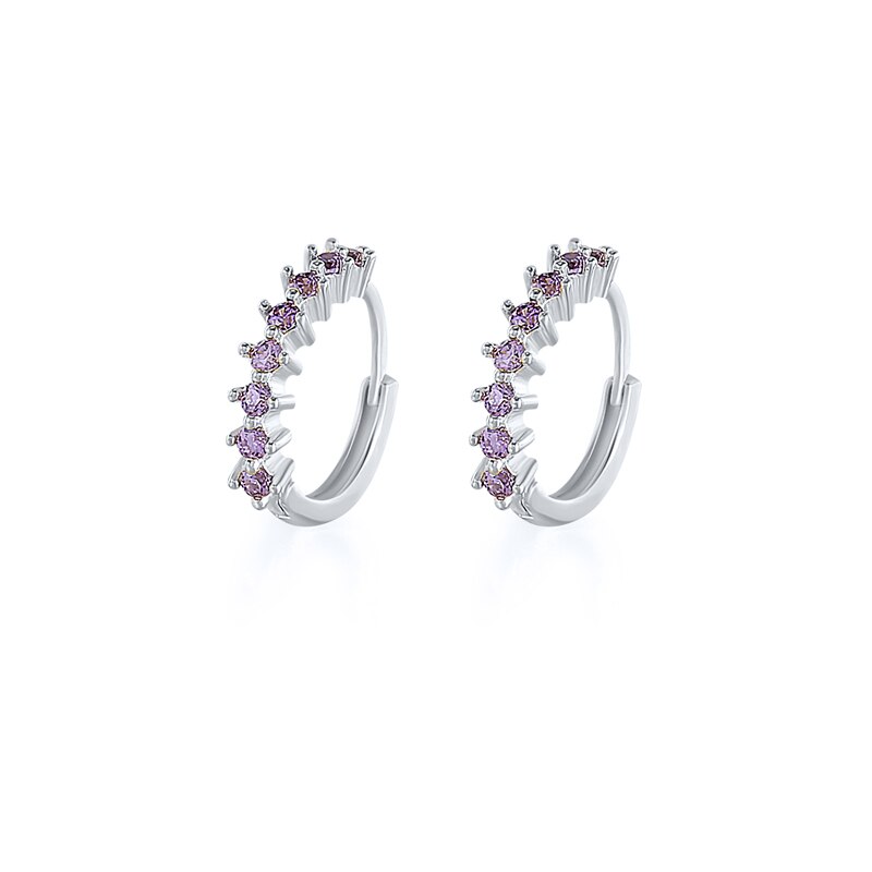 Aide 925 Sterling Silver Hoop Earrings Purple CZ Earing For Women Huggie Earrings Pendiente Ohrringe Luxury Jewelry for Gifts CZ