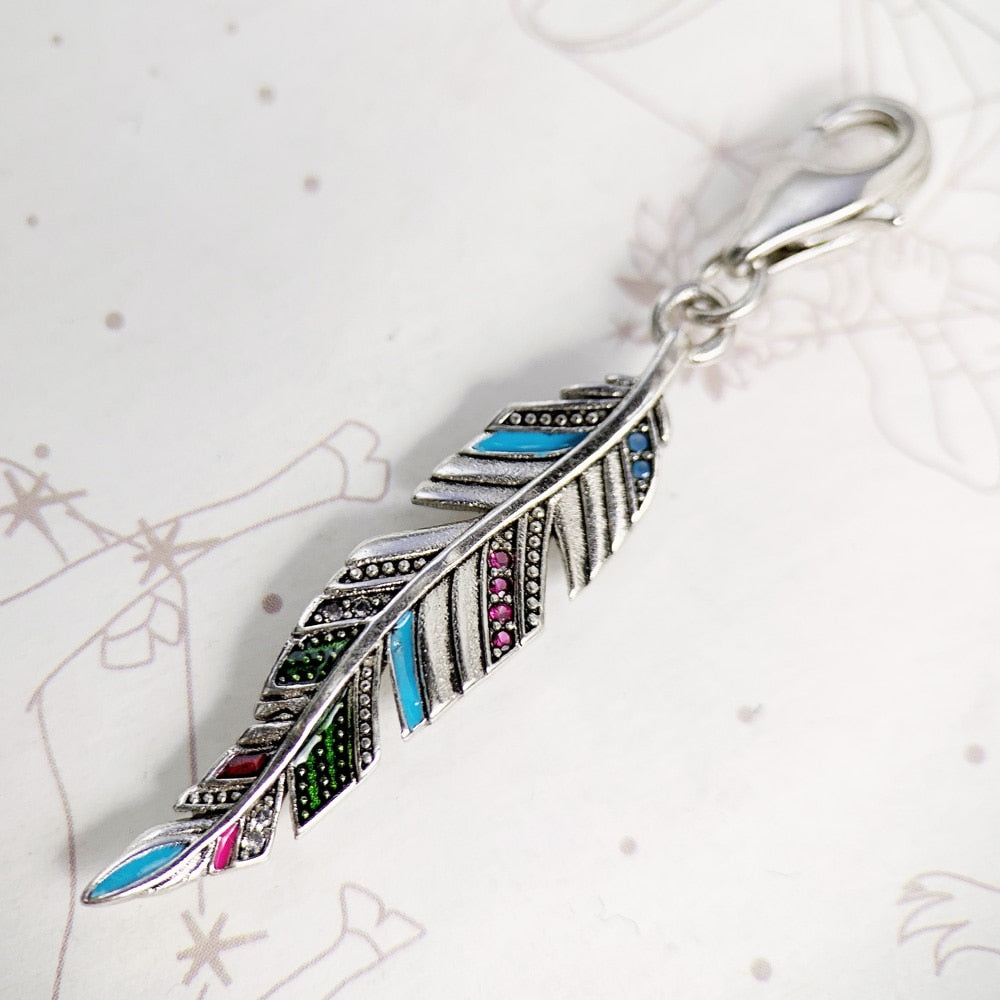 925 Sterling Silver Colorful Feather Pendant Charm Summer Fashion Jewelry Gift For Women Men