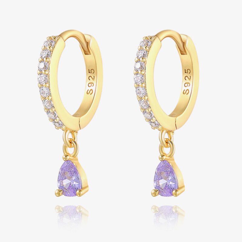 Aide 925 Sterling Silver Hoop Earrings Purple CZ Earing For Women Huggie Earrings Pendiente Ohrringe Luxury Jewelry for Gifts CZ