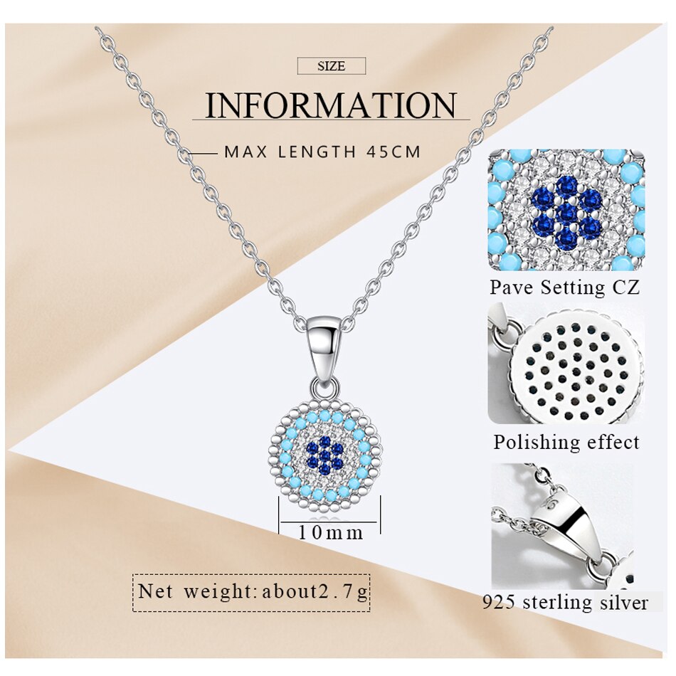 Kaletine Shinee Kpop Blue Stone Evil Eye 925 sterling silver Necklace Women Charm Round CZ Pendant Exo Accessories 2019 Fashion