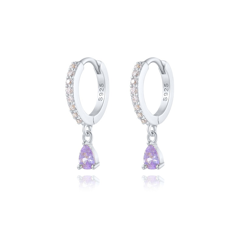 Aide 925 Sterling Silver Hoop Earrings Purple CZ Earing For Women Huggie Earrings Pendiente Ohrringe Luxury Jewelry for Gifts CZ