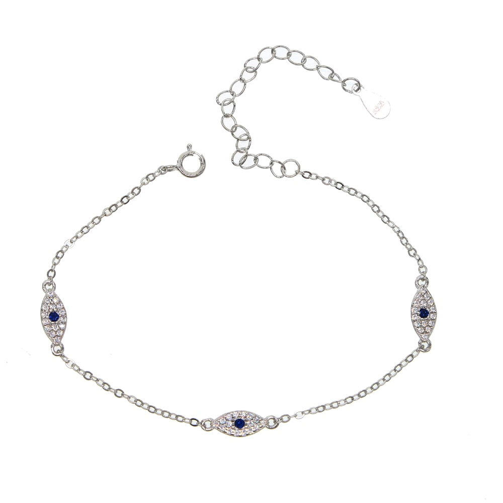 925 sterling silver gold blue white crystal evil eye link chain bracelet