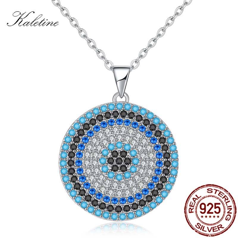 KALETINE 925 Sterling Silver Necklaces Turkish Big Blue Stone Evil Eye Round Pendant Women&#39;s Necklace Personalized Men Jewelry