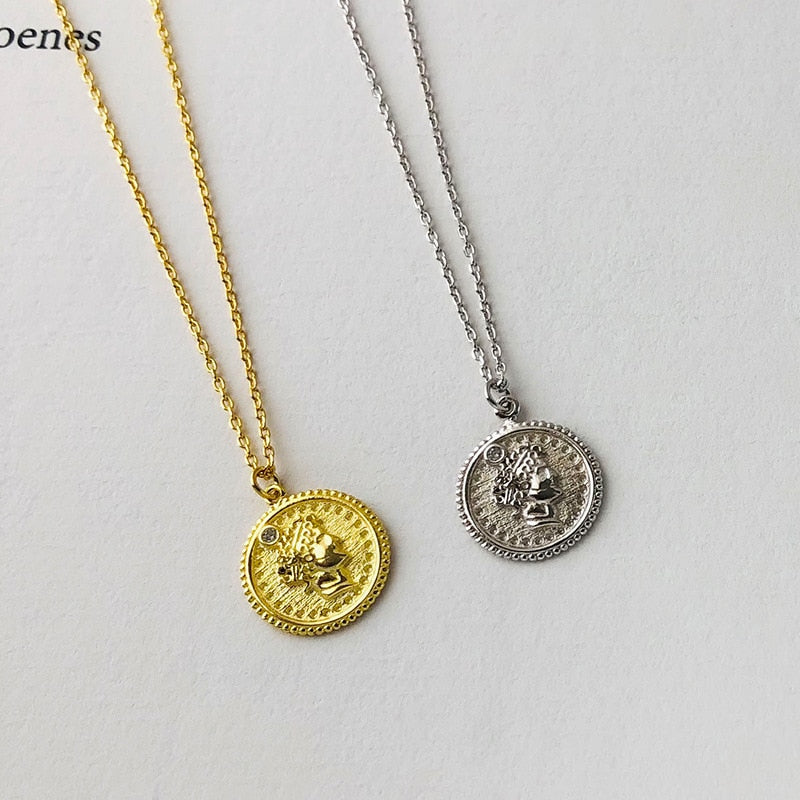 925 Silver European American New Style Gold Round Coins Pendant Choker Necklace India Jewelry