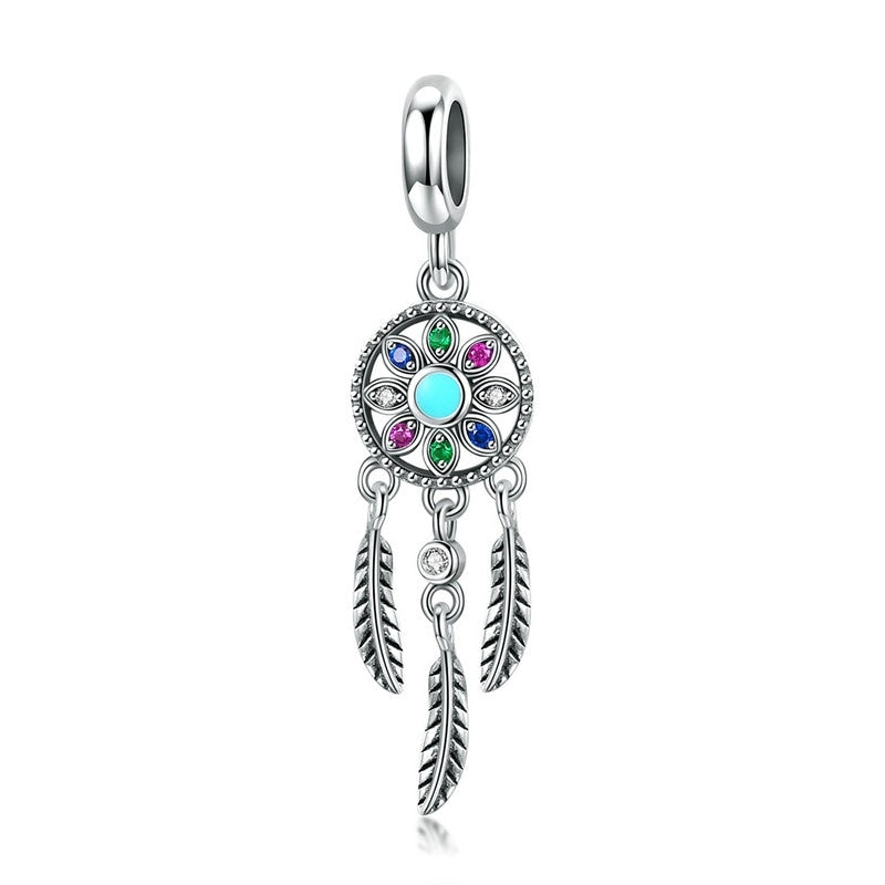 BISAER 925 Sterling Silver Vintage Starfish Moon Pendant Dreamcatcher Summer Sea Star Charm Beads Fit Bracelet Diy Fine Jewelry