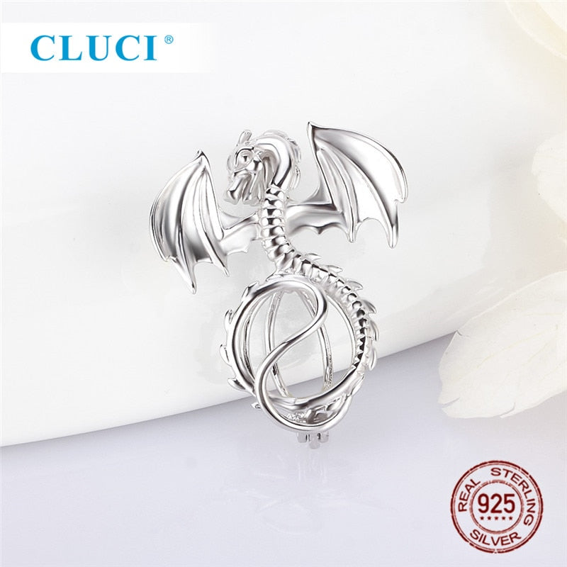 CLUCI Silver 925 Dragon Charms Pendant Jewelry for Women Real 925 Sterling Silver Charms Pendant Pearl Locket Jewelry SC072SB