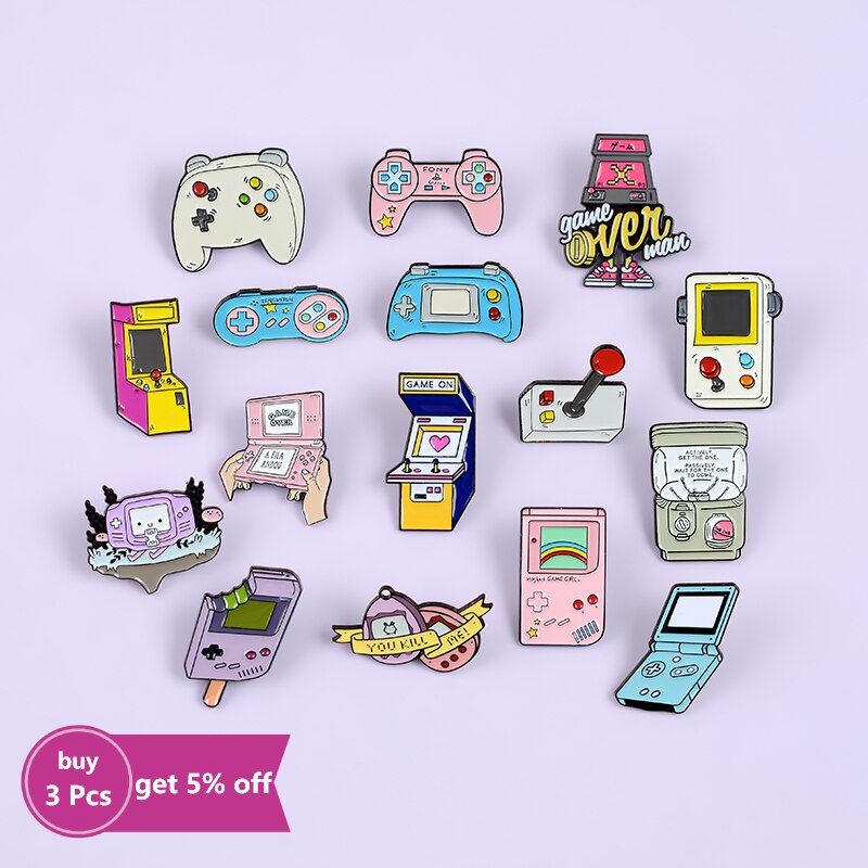 Retro Arcade Game Enamel Pins Collections Cartoon 90s Gamepad Jewelry Brooches Denim Shirt Collar Badge Lapel  Friends Gifts