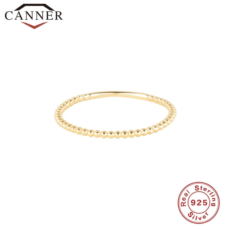 CANNER Fashion Minimalist Beads 925 Sterling Silver Ring for Women Simple Gold Color Thin Ring Wedding Band Rings Finger Jewelry