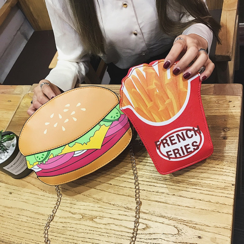 Creative Ladies Mini Cute Hamburger Ice Cream Cone Purse French Fries Shape Crossbody Bag Women Personalized Cupcake Chain Purse