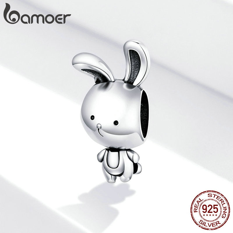 bamoer 925 Sterling Silver Rabbit Animal Metal Charm for Original Silver Snake Bracelet &amp; Bangle Fine Jewelry Making SCC1517