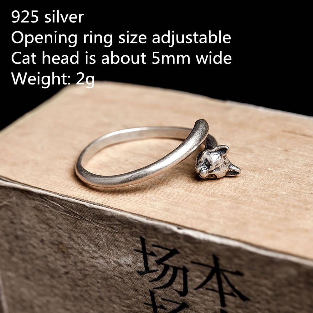 Dark Dream Night Workshop 925 Sterling Silver Chameleon Ring Lizard Opening Ring Vintage Cat Ring