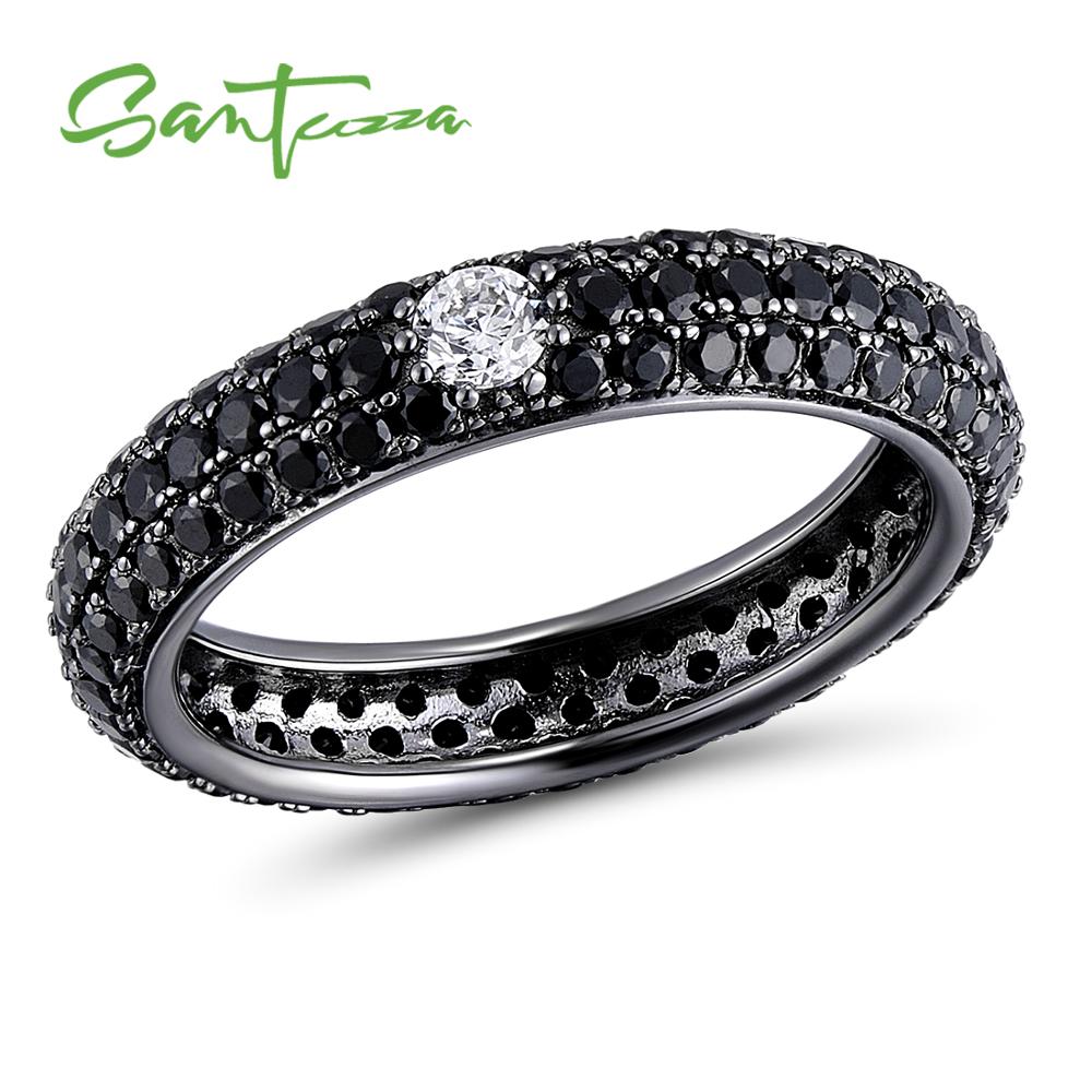 SANTUZZA Silver Ring For Women Multi-color Stones Stackable Eternity Rings 925 Sterling Silver Party Trendy Fashion Jewelry