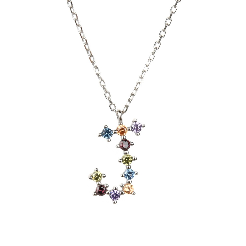 ANDYWEN 925 Sterling Silver Gold Colorful Rainbow CZ Letter Initial Alphabet Pendant Neacklace For Women Purple Crystal Jewelry