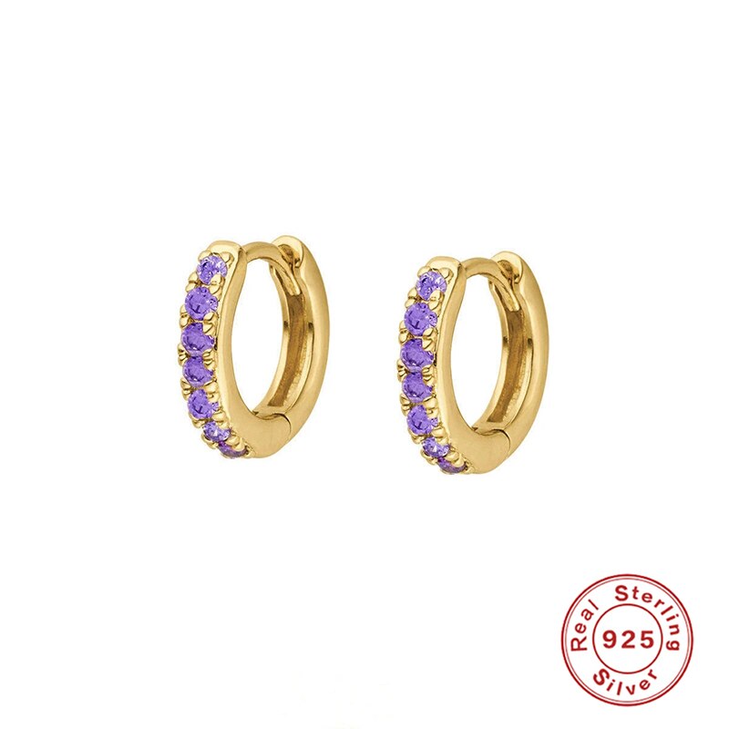 Aide 925 Sterling Silver Hoop Earrings Purple CZ Earing For Women Huggie Earrings Pendiente Ohrringe Luxury Jewelry for Gifts CZ