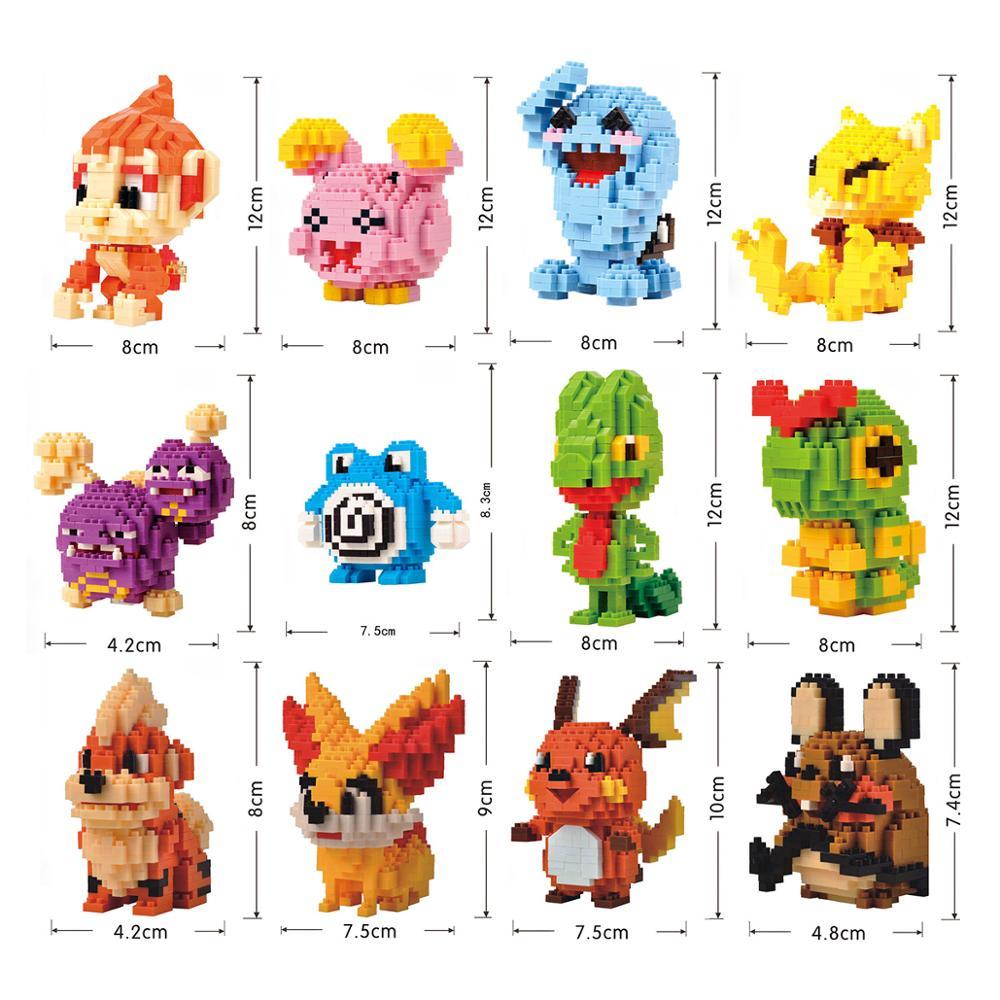 34 styles Pokemon Blocks Small Cartoon Cartoon Picachu Animal Model Education Game Graphics Bricks Pokemon Toys