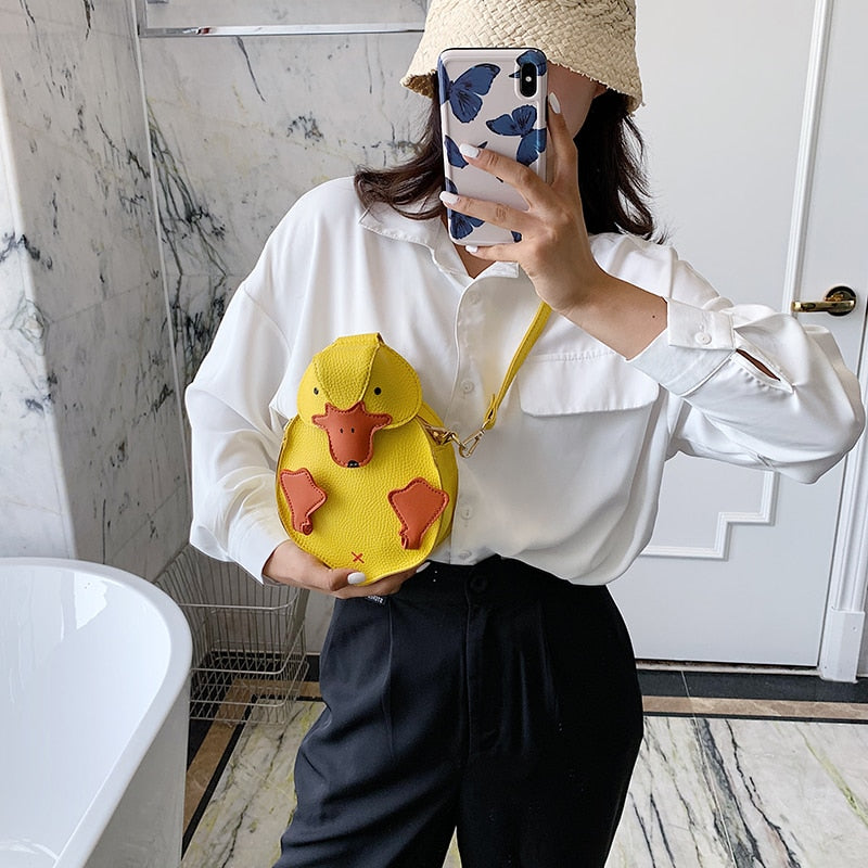 White &amp; Yellow Cute Duck Style Crossbody Bag for Women Fashion Shoulder Bag Purses and Handbag Girl&#39;s Clutch Bag Pu Leather 2021