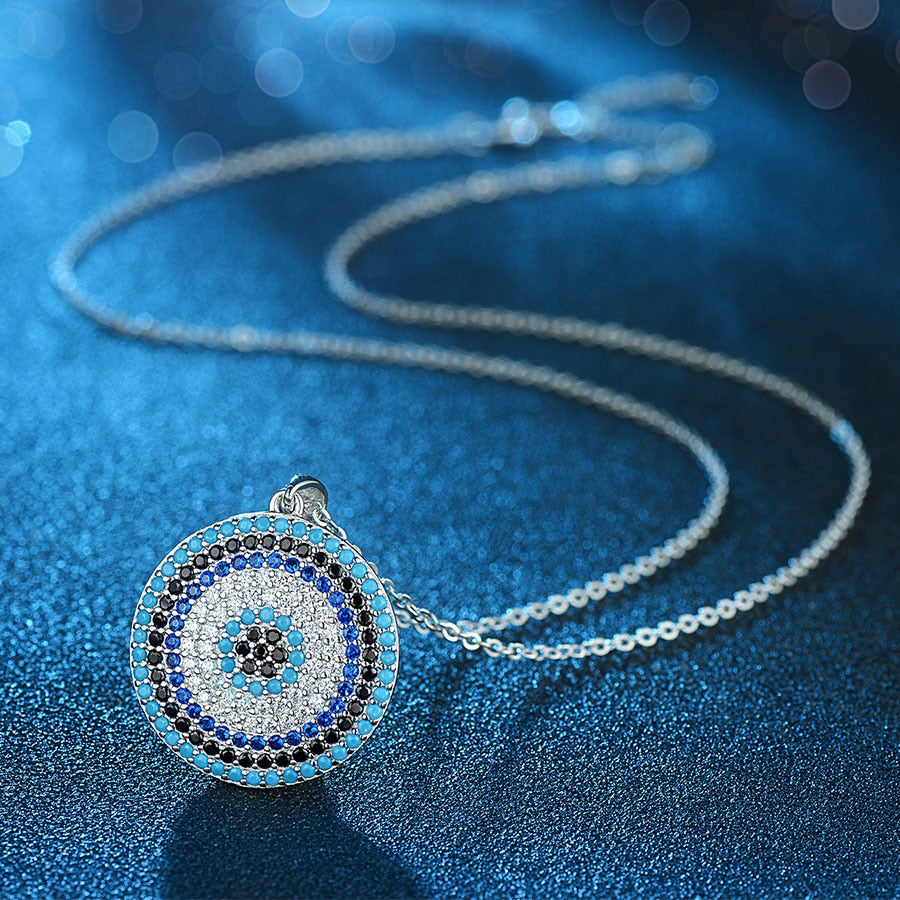 KALETINE 925 Sterling Silver Necklaces Turkish Big Blue Stone Evil Eye Round Pendant Women&#39;s Necklace Personalized Men Jewelry