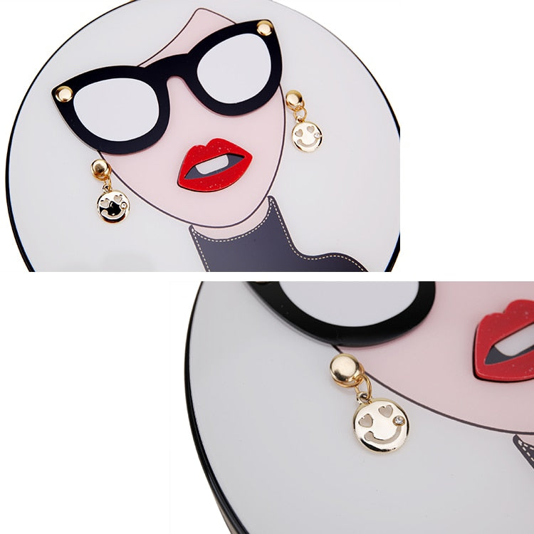 Fashion design cartoon sexy woman acrylic round shape party clutch bag evening bag female chain purse shoulder bag handbag flap