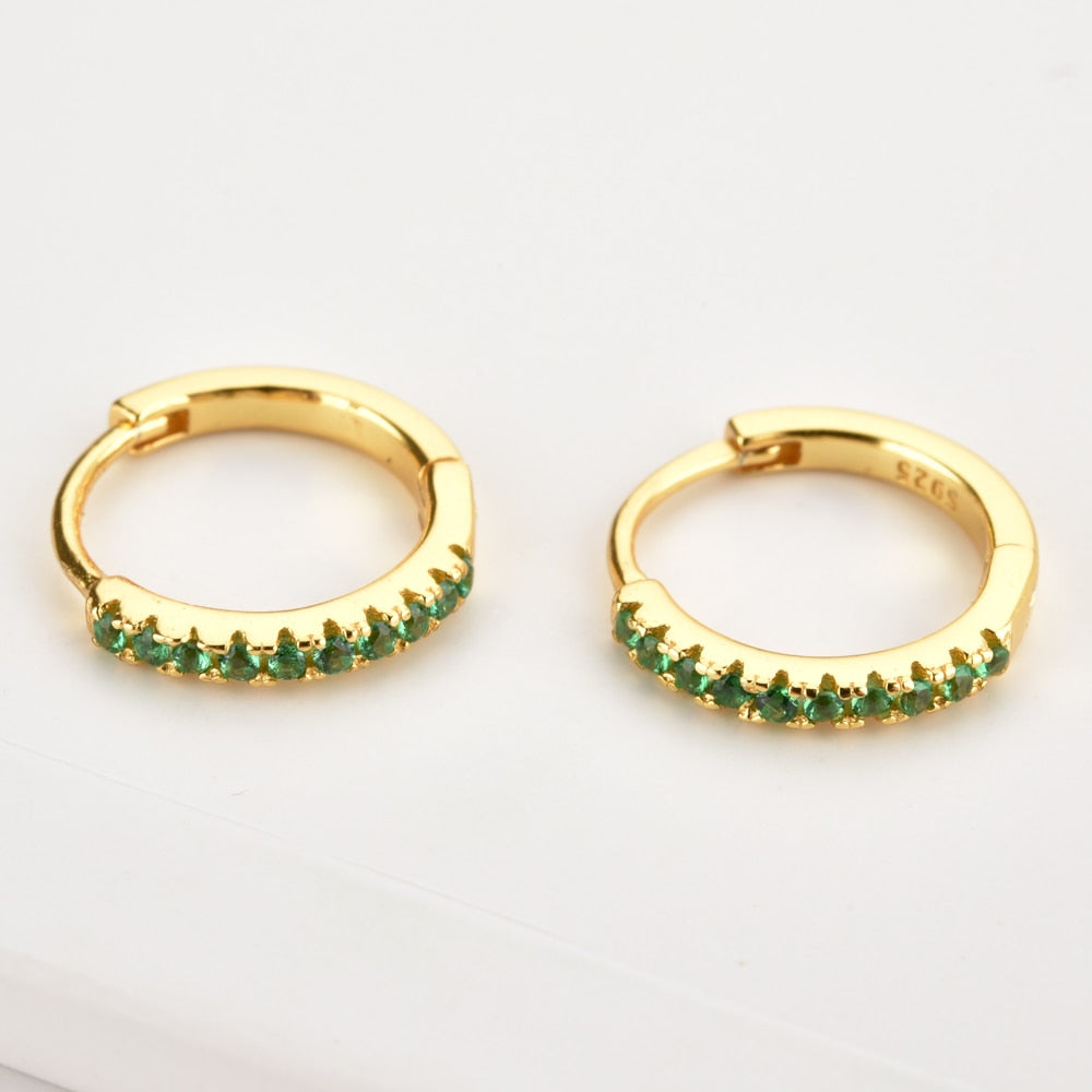 ANDYWEN 925 Sterling Silver Gold Green Zircon CZ Luxury Huggies Hoops Piercing Pendiente New Arrival 2021 Rock Punk Jewelry