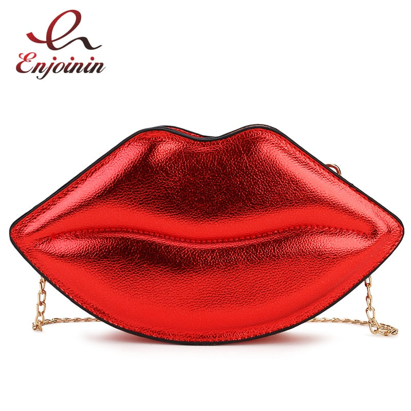 Sexy Lips Style Ladies Day Clutch Bag Chain Purse Shoulder Bag Handbag Women&amp;#39;s Crossbody Bag Fashion Pu Leather 2021 Red Pouch