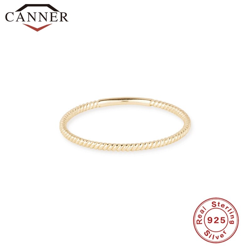 CANNER Fashion Minimalist Beads 925 Sterling Silver Ring for Women Simple Gold Color Thin Ring Wedding Band Rings Finger Jewelry