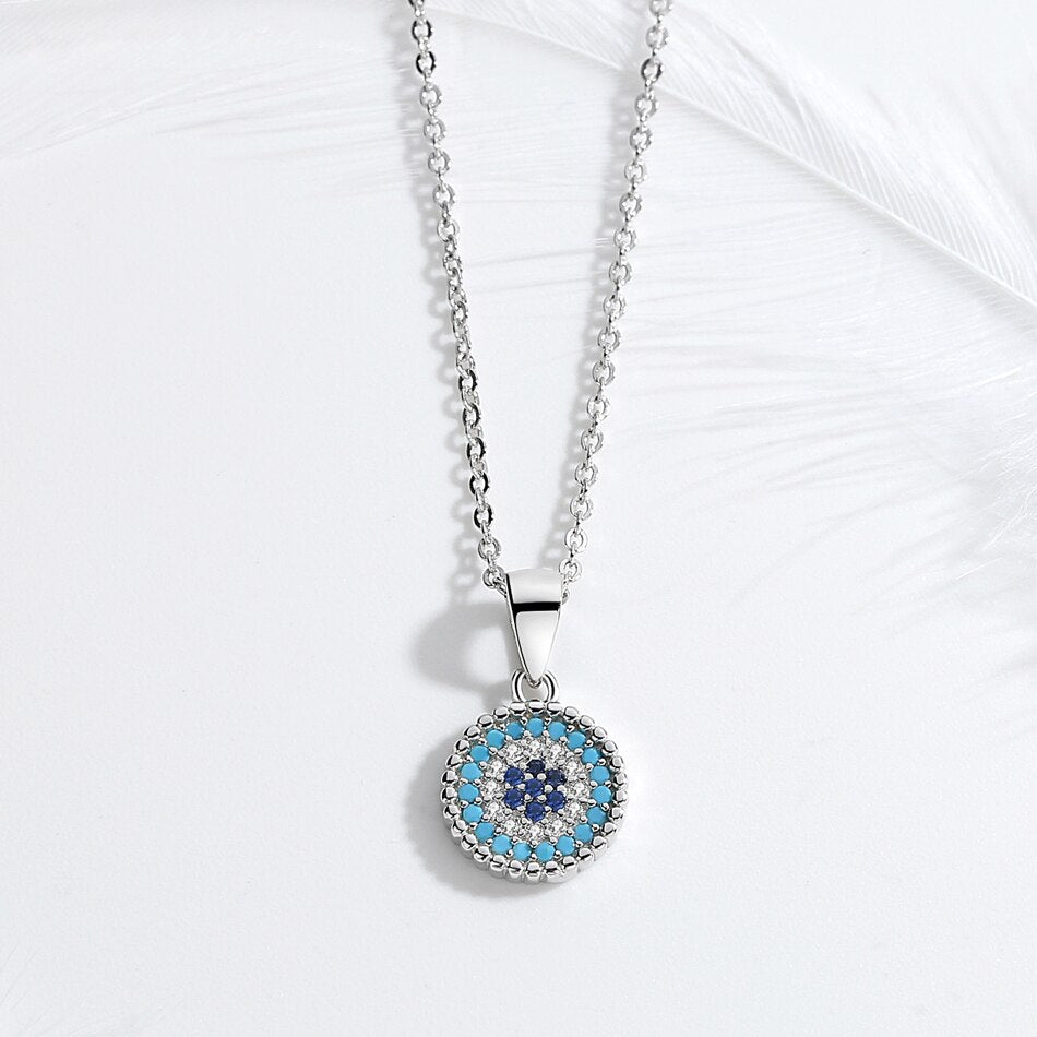 Kaletine Shinee Kpop Blue Stone Evil Eye 925 sterling silver Necklace Women Charm Round CZ Pendant Exo Accessories 2019 Fashion