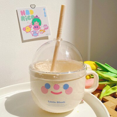 Cute Mug Personalized Straw Spoon Plastic Ins Wind Photograph Creative Handy Breakfast Milk Shake Fruit Coffee Cup