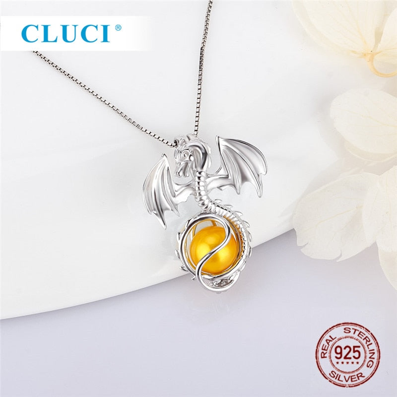 CLUCI Silver 925 Dragon Charms Pendant Jewelry for Women Real 925 Sterling Silver Charms Pendant Pearl Locket Jewelry SC072SB