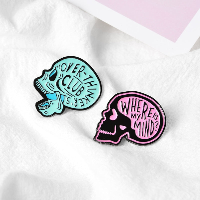 Overthinking Skull Enamel Pin Where is my mind Badge Anatomy Skull Skeleton Anxiety Jewelry Brooches Lapel Pin