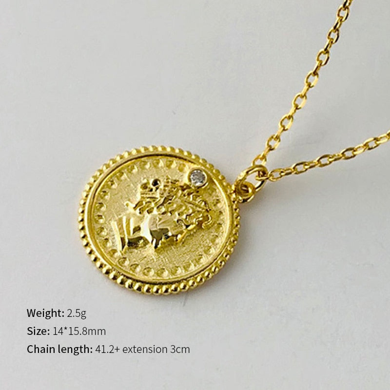 925 Silver European American New Style Gold Round Coins Pendant Choker Necklace India Jewelry