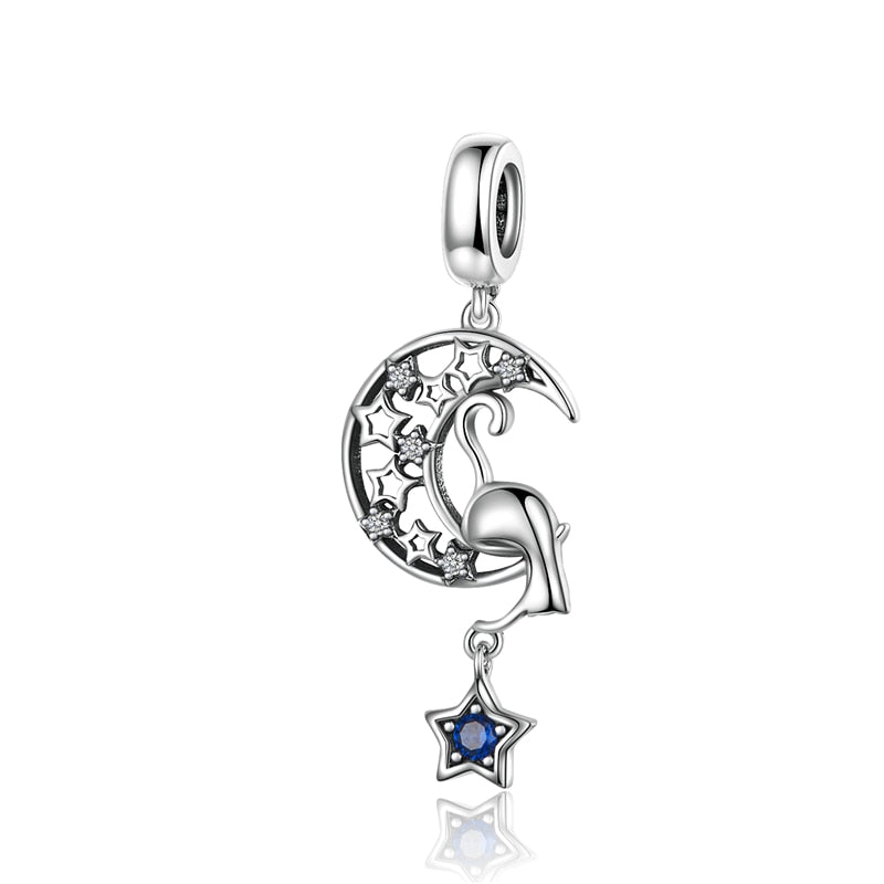 BISAER 925 Sterling Silver Vintage Starfish Moon Pendant Dreamcatcher Summer Sea Star Charm Beads Fit Bracelet Diy Fine Jewelry