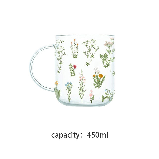 Creative Cartoon Flower Coffee Mug Home Office Glass Water  Cup Handgrip Milk Breakfast Drinkware Cup DROPSHIPPING