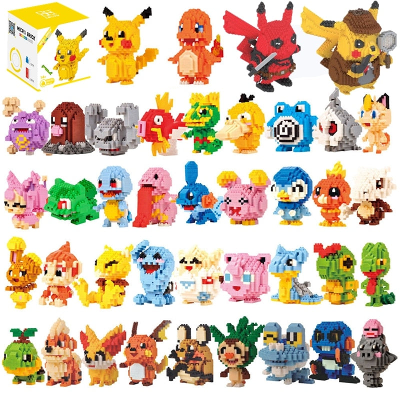 34 styles Pokemon Blocks Small Cartoon Cartoon Picachu Animal Model Education Game Graphics Bricks Pokemon Toys