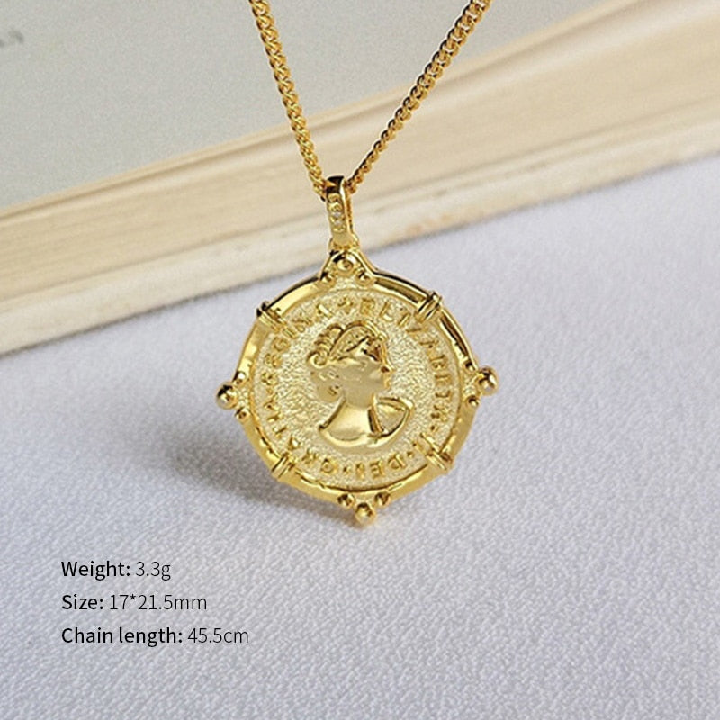 925 Silver European American New Style Gold Round Coins Pendant Choker Necklace India Jewelry