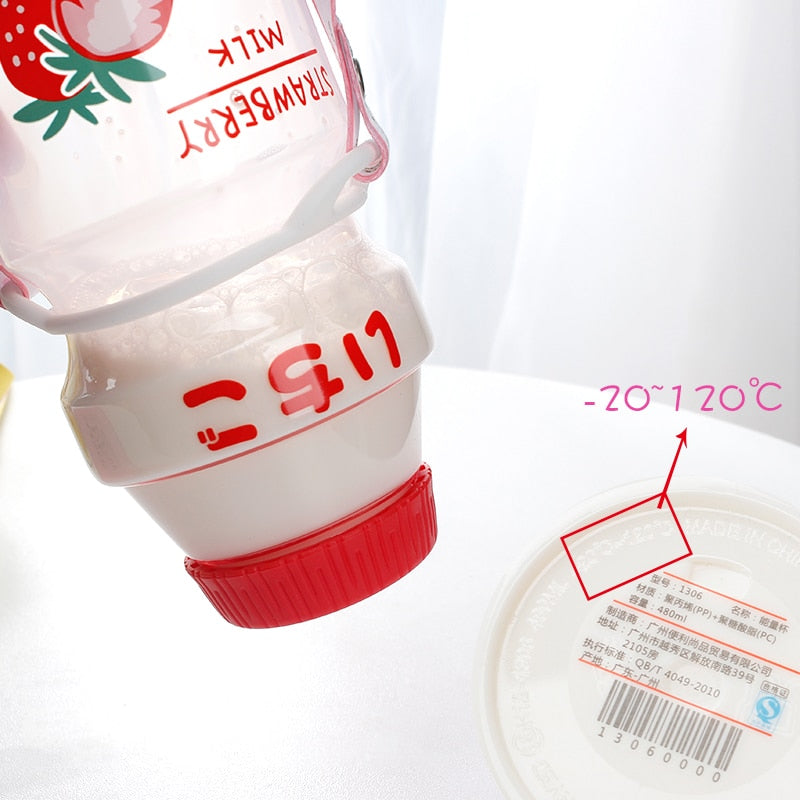 Ins 480ml Cute Fruit Water Bottle BPA Free Fashion Strawberry Milk Water Bottles Portable Heat Resistant Plastic Drinking Cups