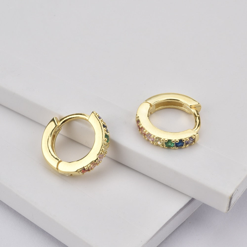 ANDYWEN 925 Sterling Mini Huggies Crystal CZ Hoops Colorful Loops Clips Earring Piercing For Women 2019 Round Circle Jewellry