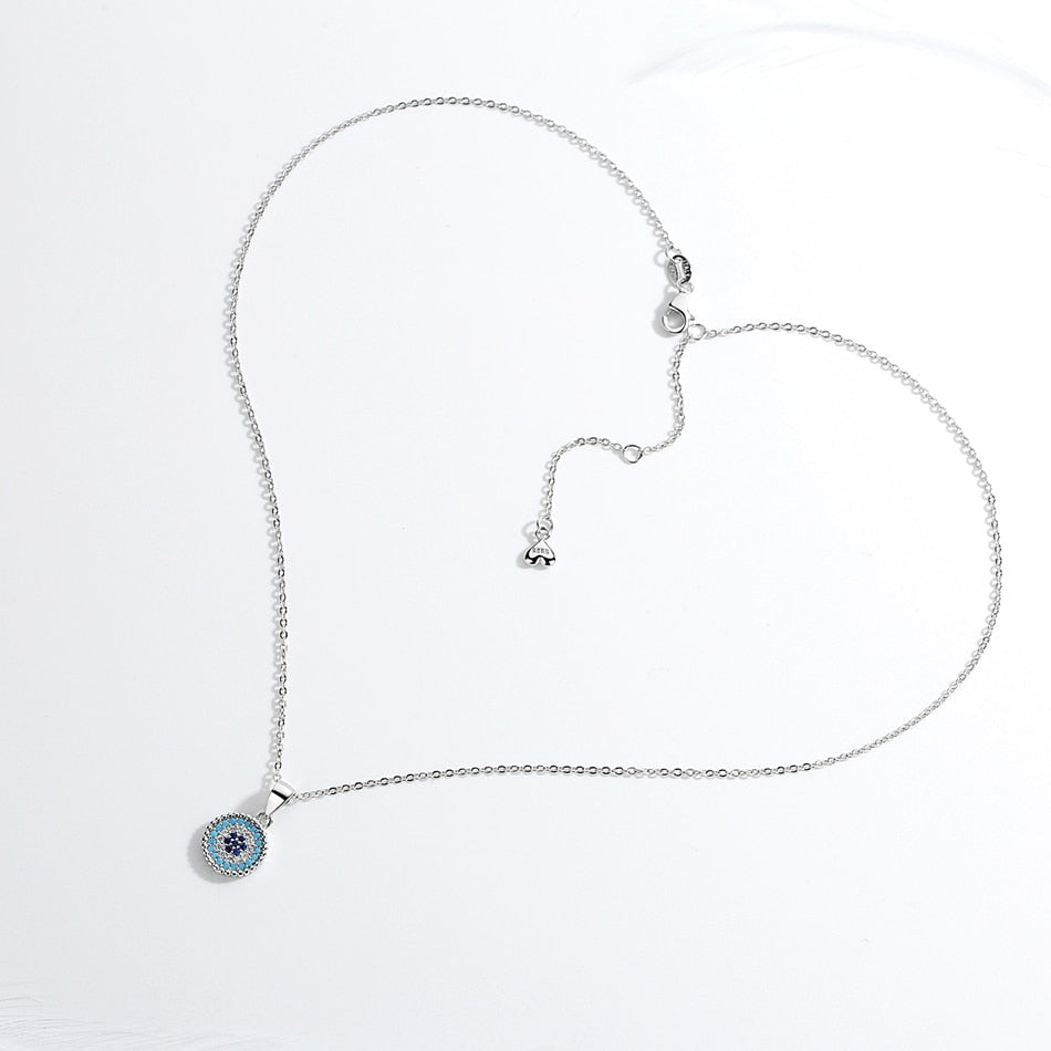 Kaletine Shinee Kpop Blue Stone Evil Eye 925 sterling silver Necklace Women Charm Round CZ Pendant Exo Accessories 2019 Fashion