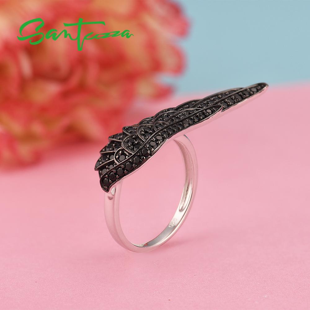 SANTUZZA Silver Ring For Women Authentic 925 Sterling Silver Black Spinels  Angel&#39;s Wing Party Trendy Party Fashion Jewelry