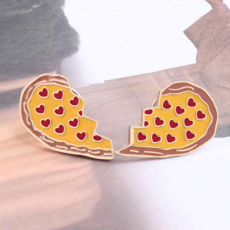 2pcs/set Creative Brocken Heart Wine Bottle Earth Cup Pizza Enamel Pins BEST BUDS/BOOS Brooch Collar Pin Badges Corsage Jewelry