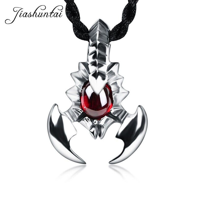 JIASHUNTAI Retro 925 Silver Sterling Scorpion Pendant Necklace Silver Jewelry Red Stone For Women and Men lvoers