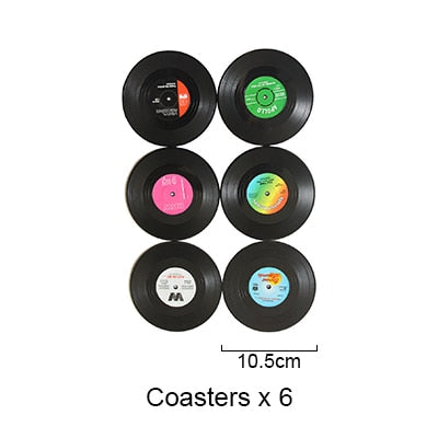 Creative Black Plastic Vinyl Record Table Placemats Retro Vintage Mug Coaster Pads Mats Heat-resistant Cup Coasters 2 4 6 PCS