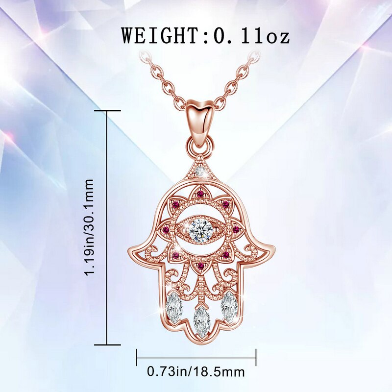 EUDORA Eye Real 925 Sterling Silver Zircon Hamsa Hand of Fatima  Necklace Lady Purple Pendant Fine Jewelry Exquisite Women Gifts