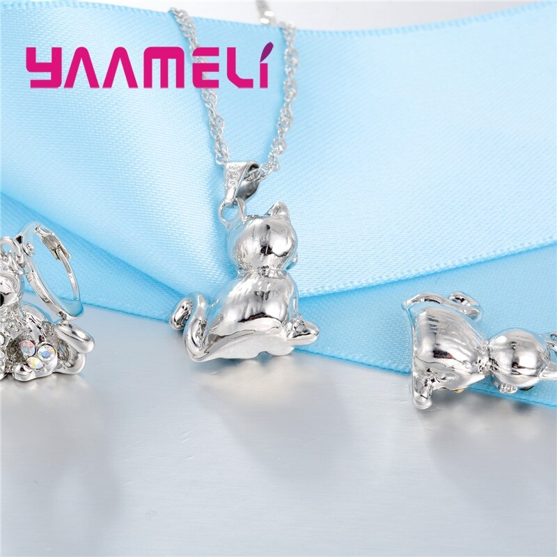 Newest Fine 925 Sterling Silver Jewelry Sets Shining Austrian Crystal CZ Elephant Design Necklace Earrings for Women Girl Gift