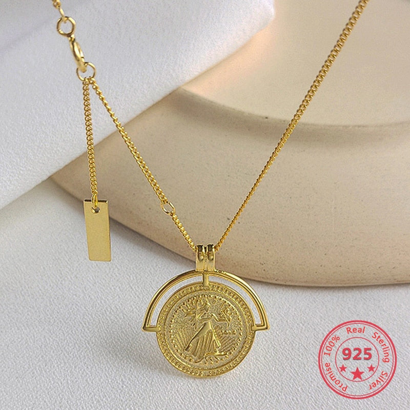 925 Silver European American New Style Gold Round Coins Pendant Choker Necklace India Jewelry