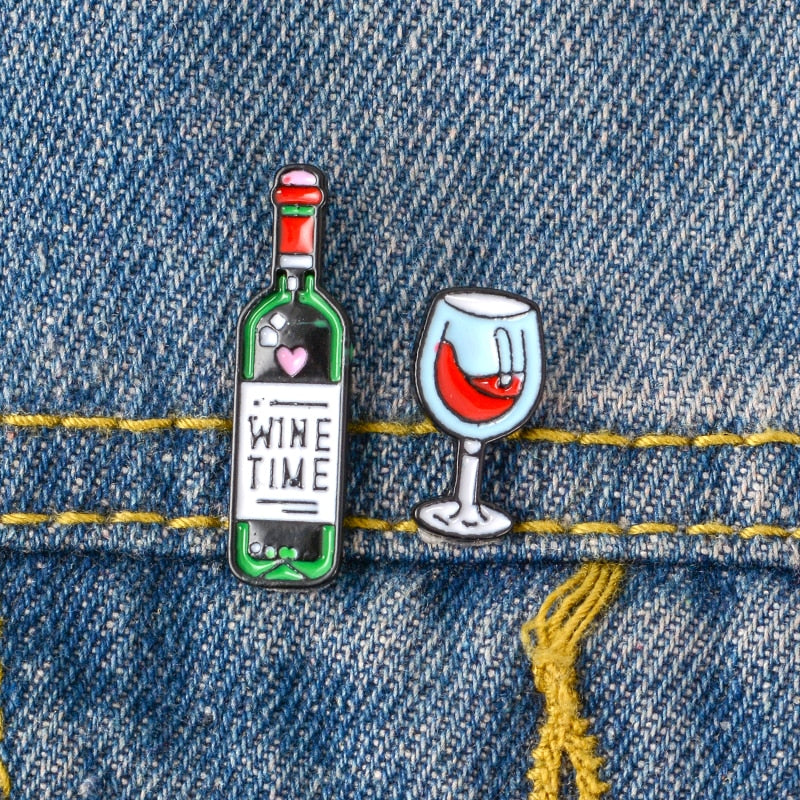 Wine Time Mini Cute Wine And Wine Glasses Couple Pins Red Wine Bottle cup Brooches Enamel Pin Badge For Lovers Best Friend Pins